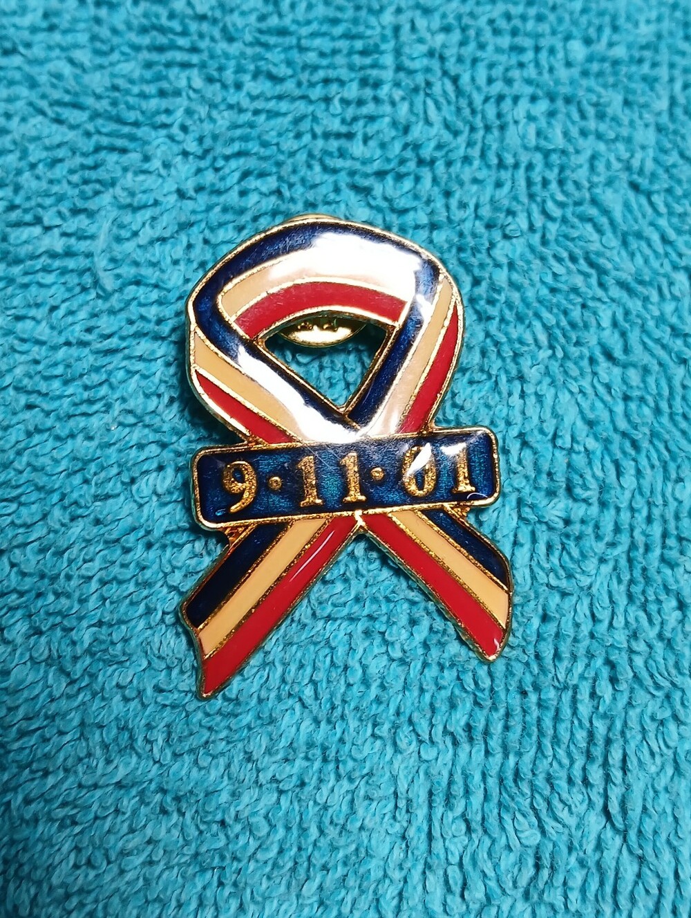 Patriotic 9-11-01 Ribbon Lapel Pin - Red, White & Blue